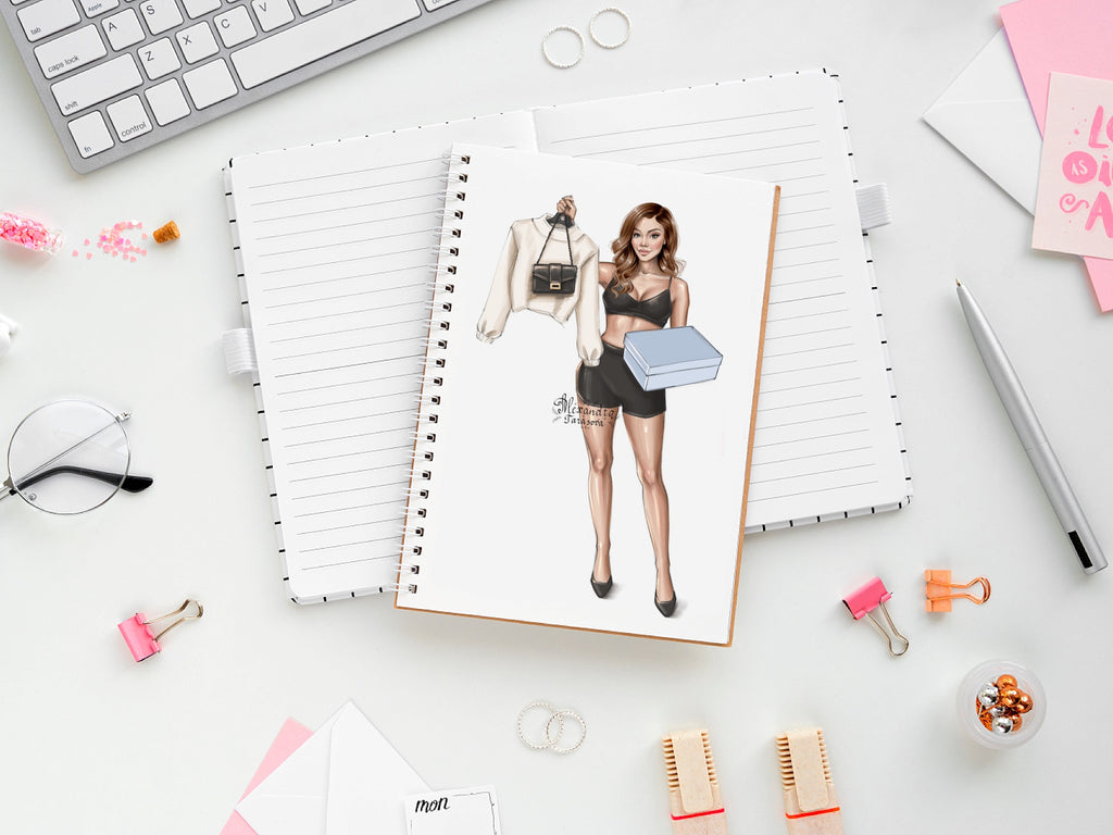 Digital Watercolor Illustration Fashion Girl Black Girl Clipart Planner Stickers African American Girl Drawing Sketch Instant Download