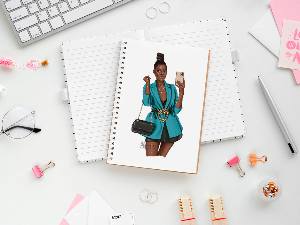 Digital Watercolor Illustration Fashion Girl Business Outfit Black Girl Clipart African American Girl Drawing Planner Stickers