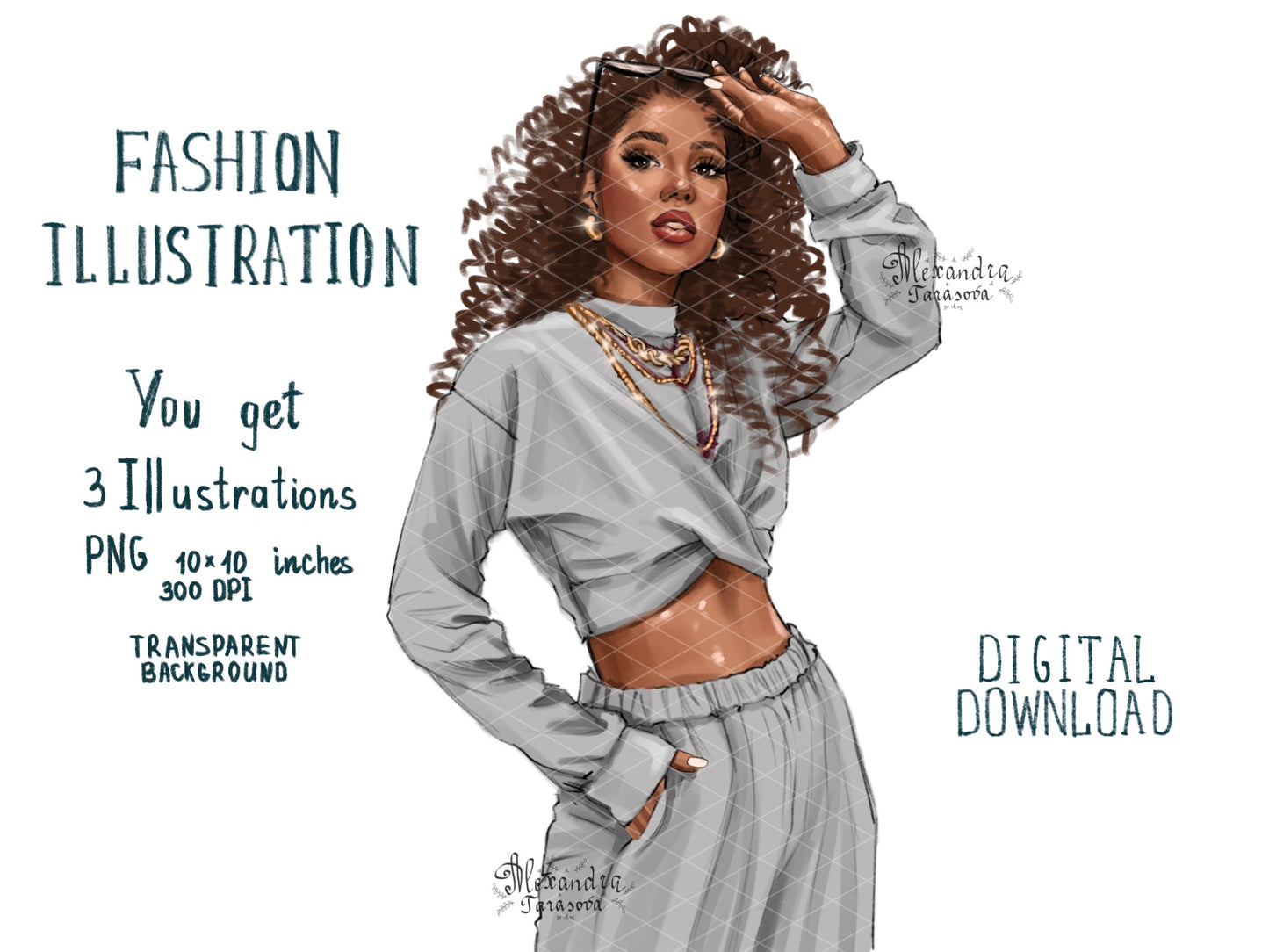 Fashion Girl Black Boss Girl Clipart Sport Costume Design African American Girl Long Wavy Hair Digital Download Drawing Sketch