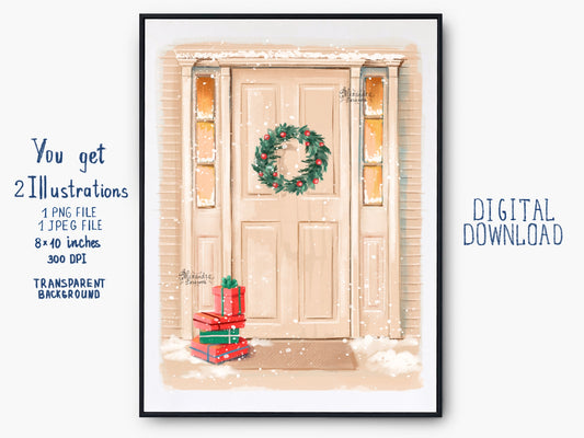 Digital Watercolor Illustration Winter Holiday Christmas Gifts Printable Art Hand Drawn Illustration