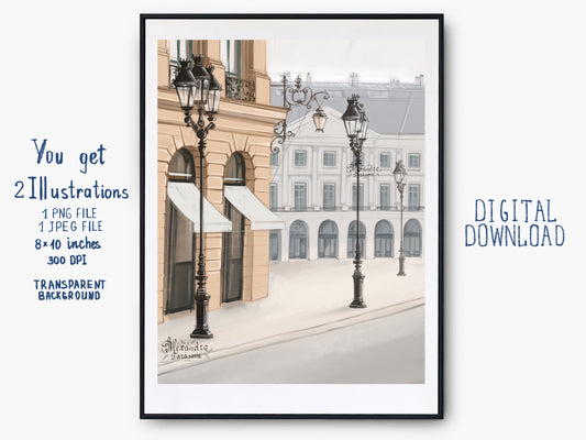 Fashion Illustration Digital Watercolor Illustration Patis Street Printable Art