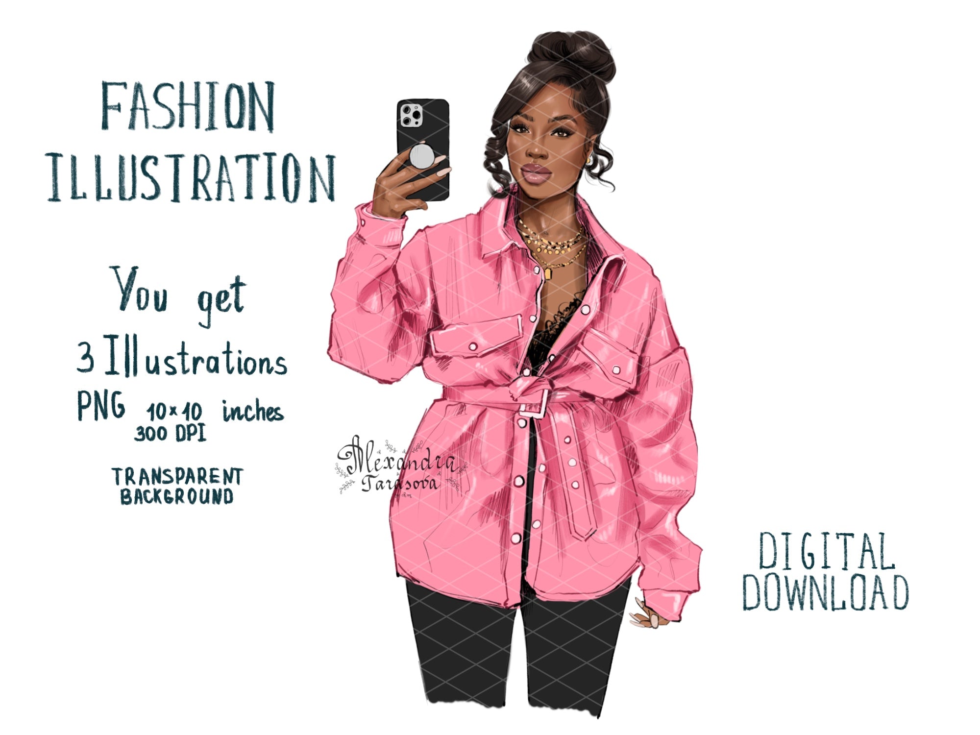 Digital Watercolor Illustration Fashion Black Girl Clipart African American Girl Planner Stickers Planner Dashboard Hand Drawn Sketch