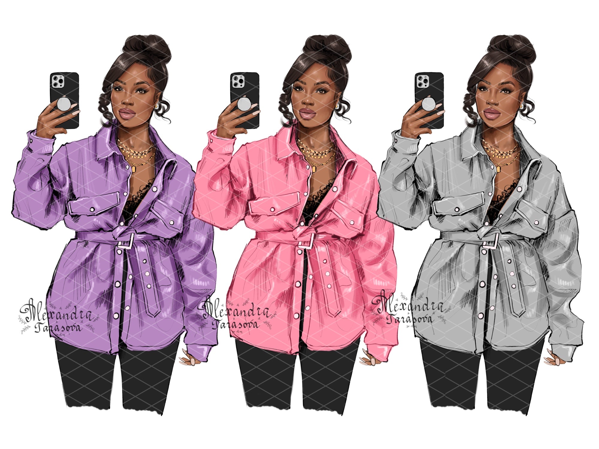 Digital Watercolor Illustration Fashion Black Girl Clipart African American Girl Planner Stickers Planner Dashboard Hand Drawn Sketch