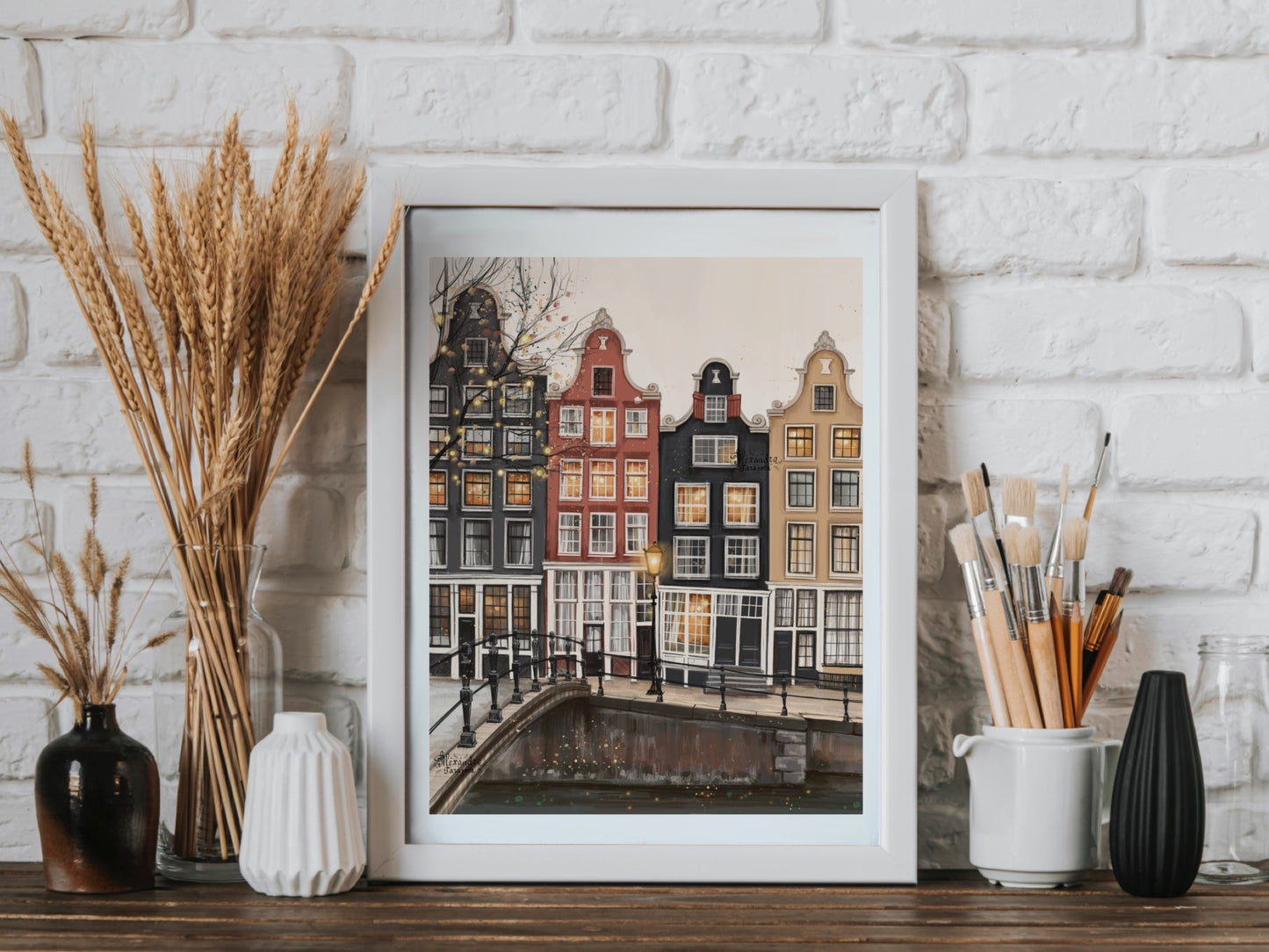 Digital Watercolor Illustration Autumn Amsterdam Printable Art Wall Decor Drawing Sketch