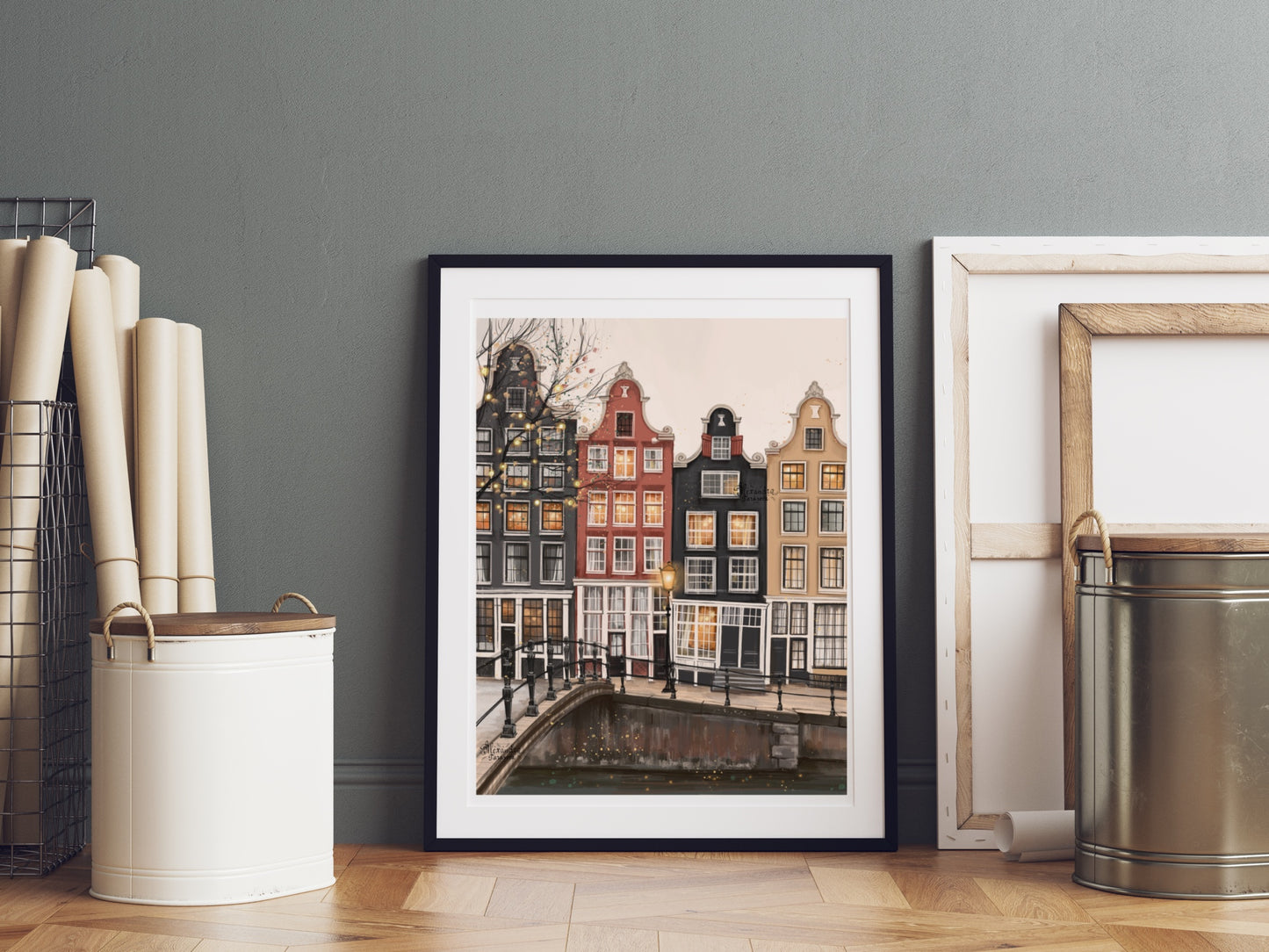 Digital Watercolor Illustration Autumn Amsterdam Printable Art Wall Decor Drawing Sketch