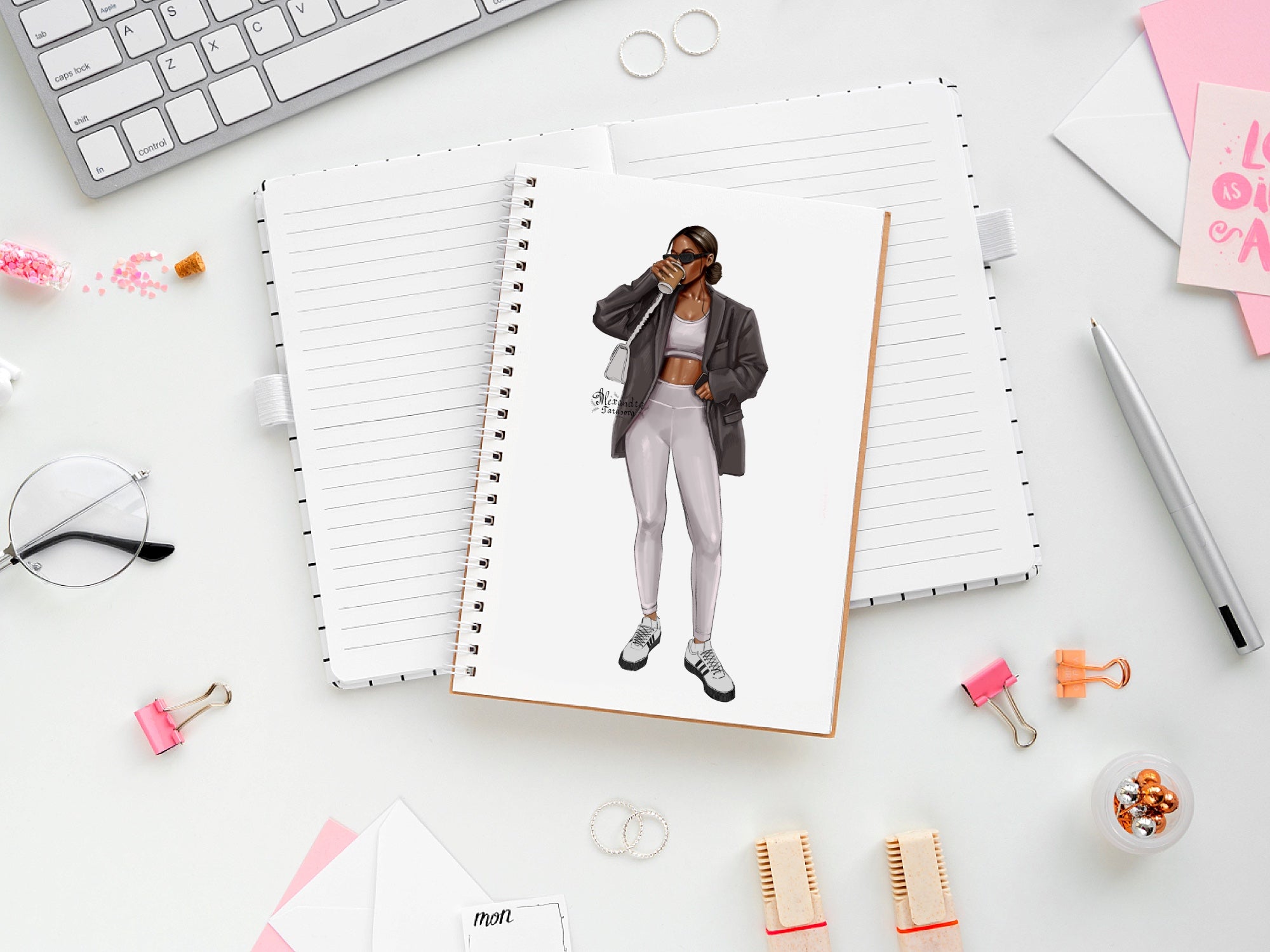 Hand Drawn Illustration Fashion Girl Black Boss Girl Clipart Planner Stickers Planner Dashboard Digital Download African American Girl