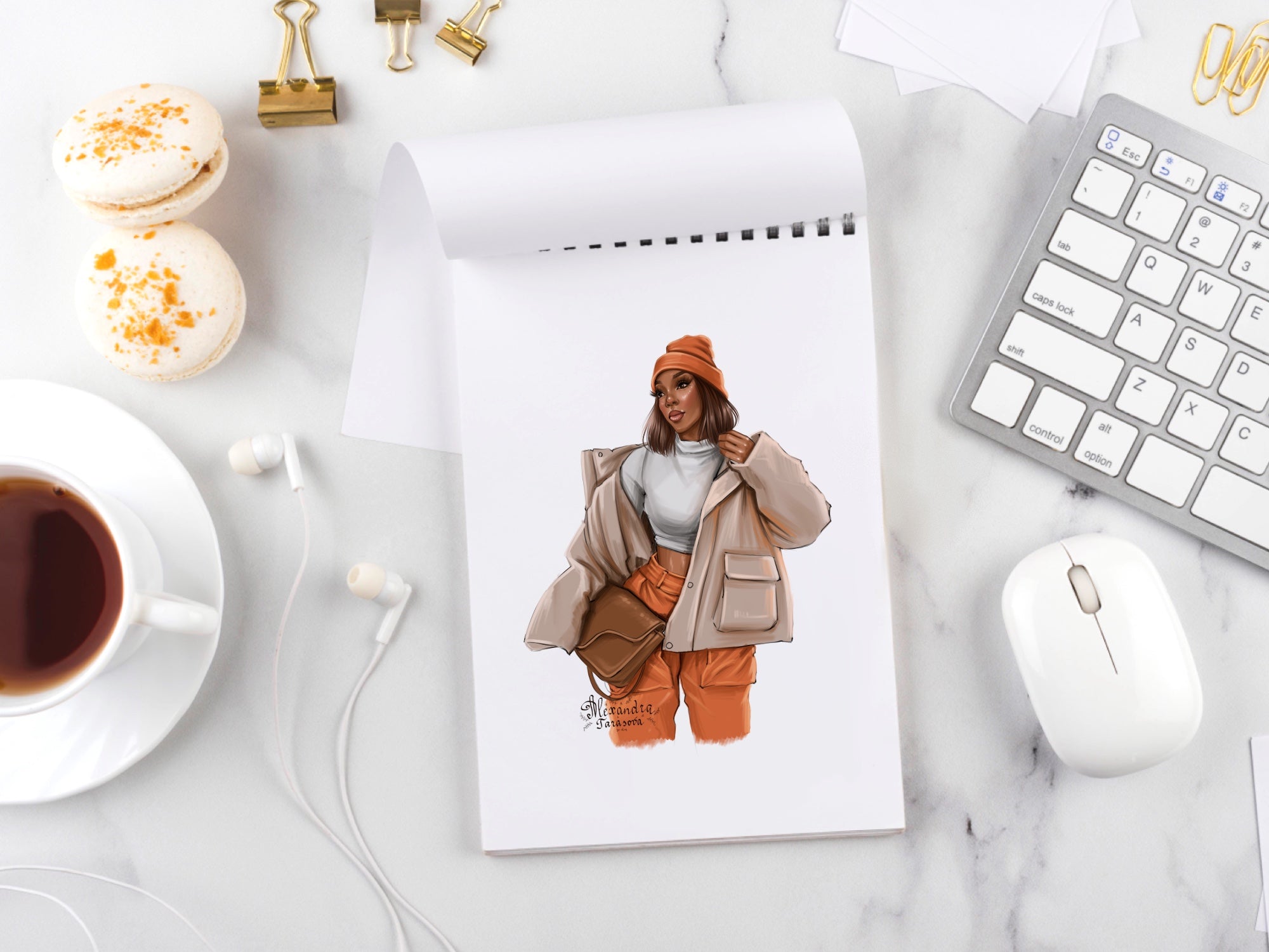 Digital Illustration Hand Drawn Illustration Black Boss Girl Clipart African American Girl Winter Holiday Printable Art