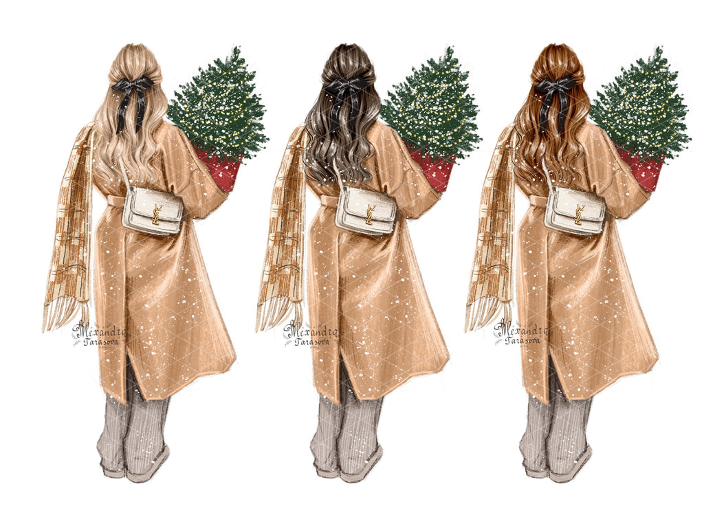 Hand Drawn Digital Watercolor Illustration Winter Holiday Christmas Tree Planner Stickers Planner Dashboard Printable Art