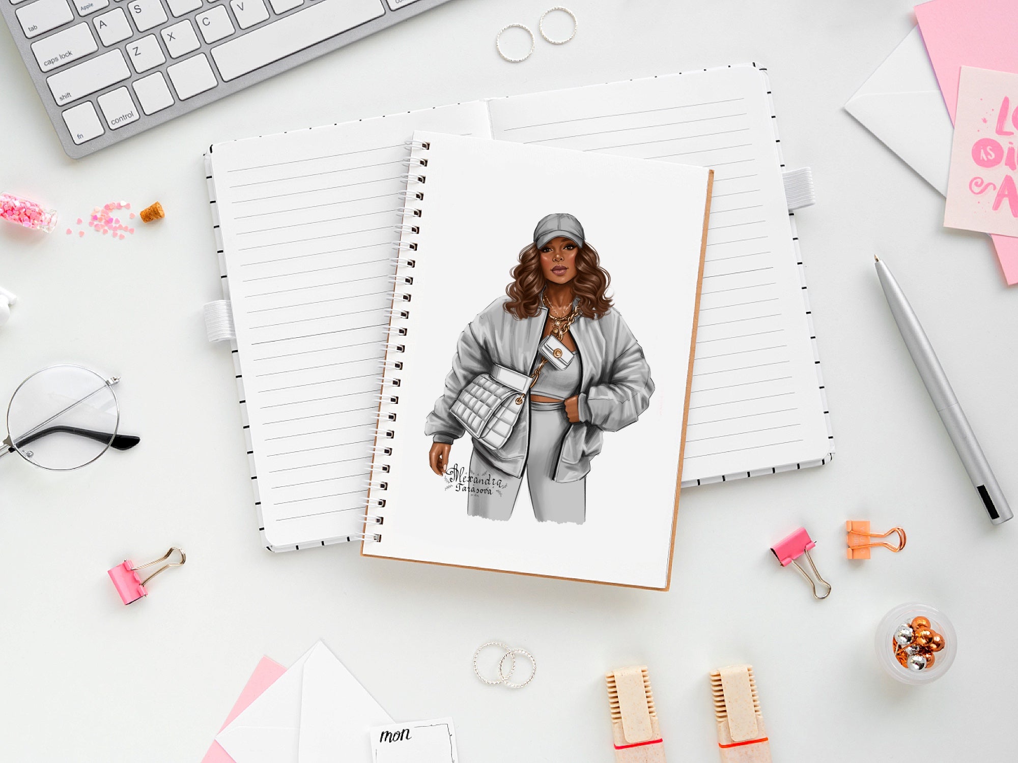 Hand Drawn Digital Watercolor Illustration Fashion Black Boss Girl Clipart African American Girl Printable Art