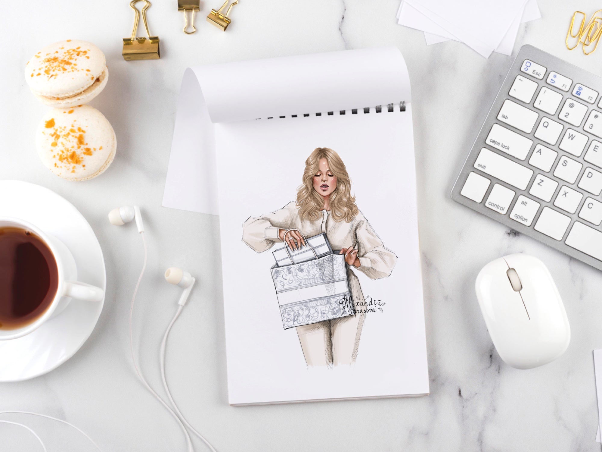 Digital Watercolor Illustration Fashion Girl Black Girl Clipart Fashion Shopping Bag African American Doll Planner Stickers Printable Art