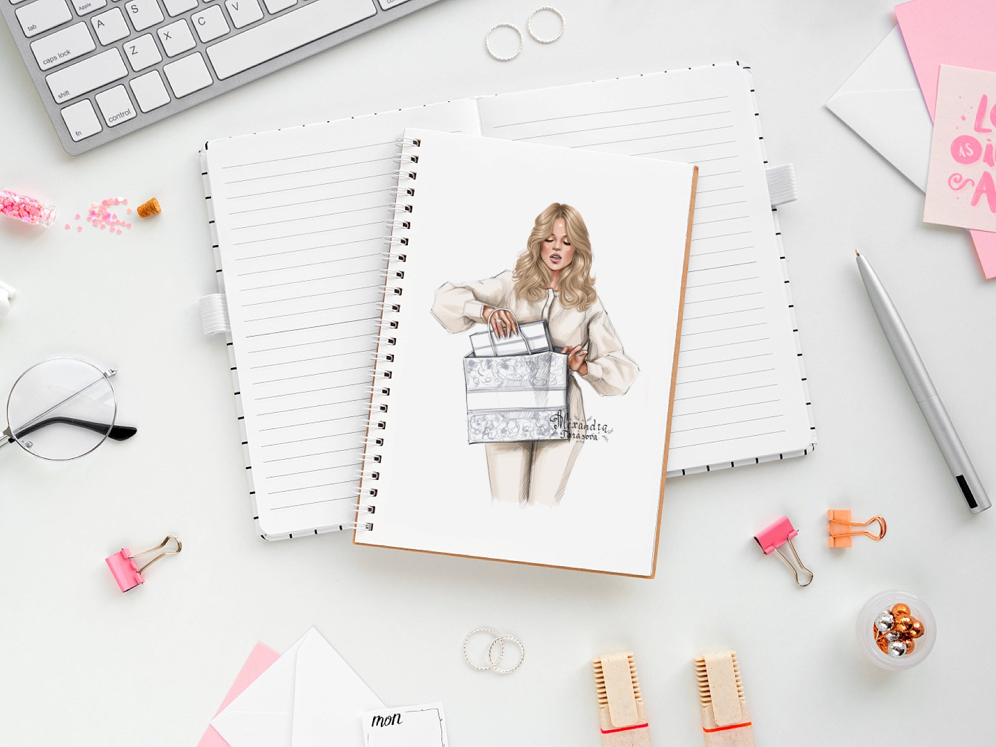 Digital Watercolor Illustration Fashion Girl Black Girl Clipart Fashion Shopping Bag African American Doll Planner Stickers Printable Art