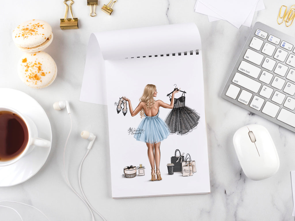 Digital Watercolor Illustration Fashion Girl Black Girl Clipart Printable Art Planner Dashboard Instant Download Drawing Sketch