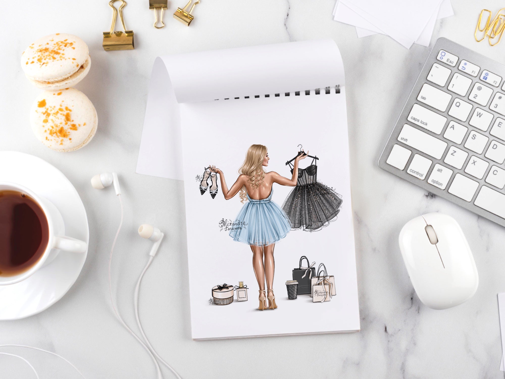 Digital Watercolor Illustration Fashion Girl Black Girl Clipart Printable Art Planner Dashboard Instant Download Drawing Sketch