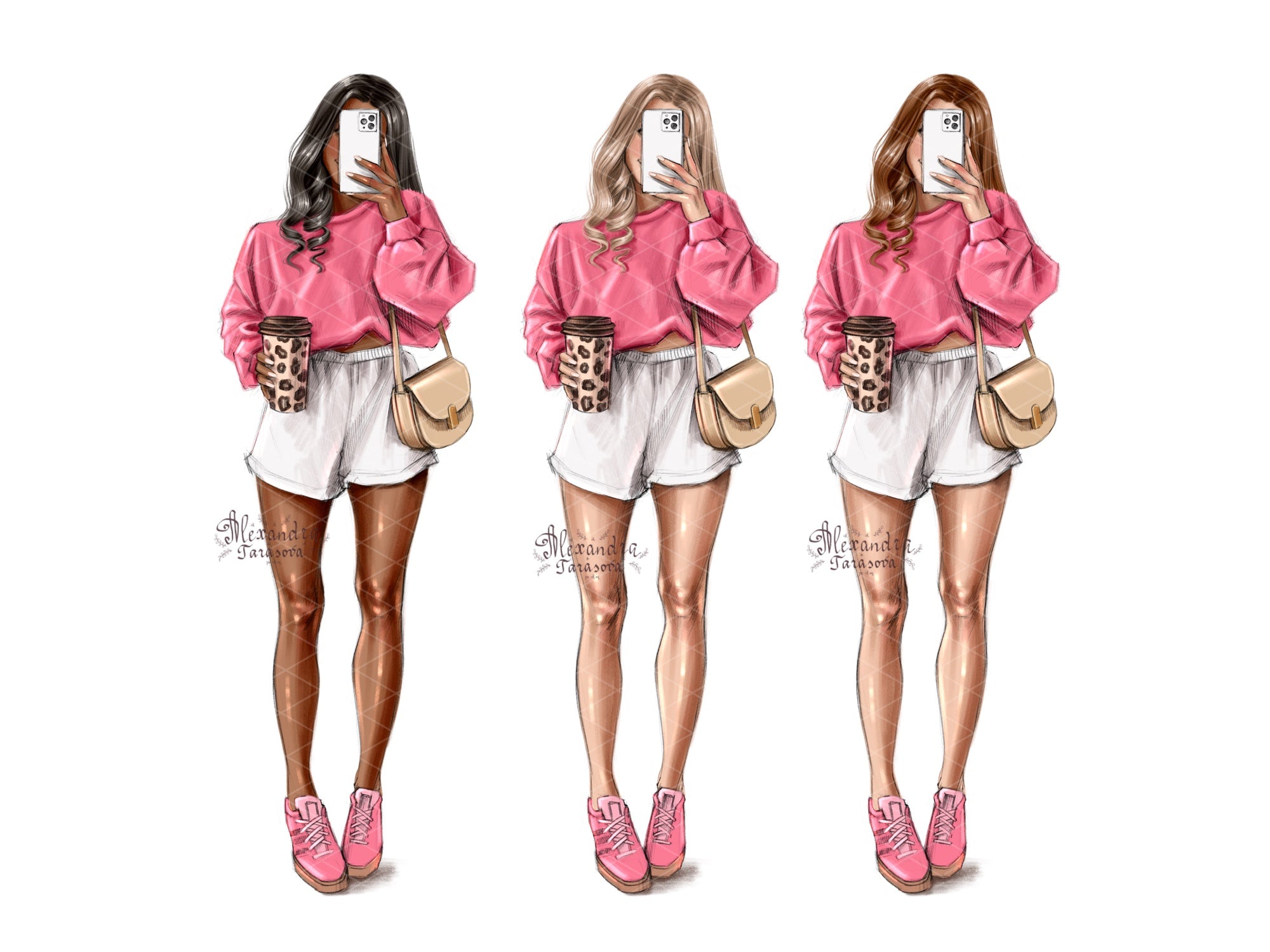 Digital Watercolor Illustration Fashion Girl Instant Download Planner Stickers Printable Art Drawing Sketch