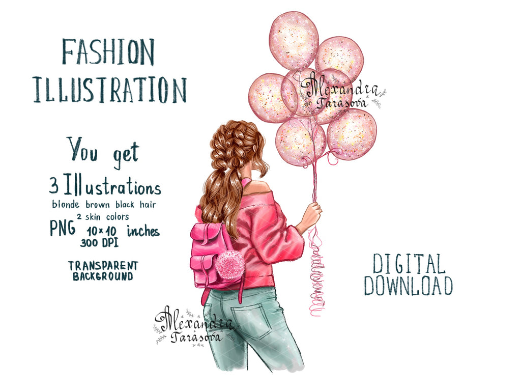 Digital Watercolor Illustration Fashion Girl Digital Download Printable Art Planner Stickers