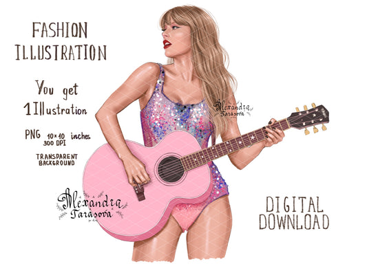 Taylor Swift Illustration Eras Tour Printable Art Digital Download Png File