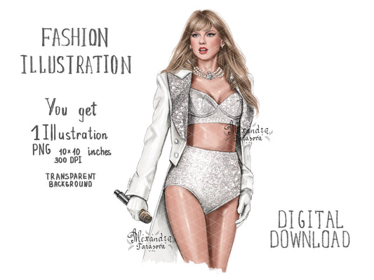 Taylor Swift Illustration Digital Download Printable Art Clipart Stickers Png File