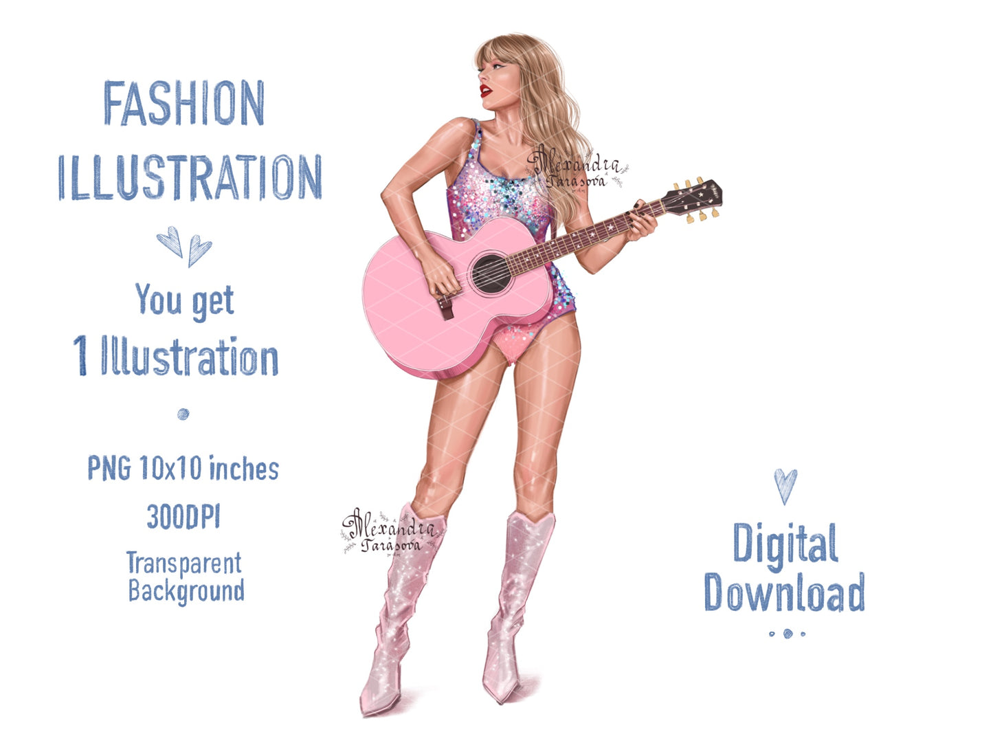 Taylor Swift Illustration Digital Download Printable Art Eras Tour Hand Drawn Illustration