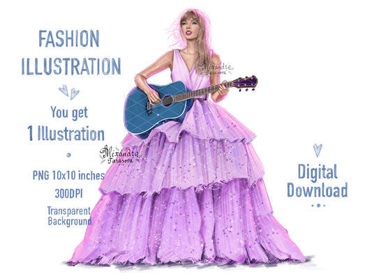 Taylor Swift Illustration Eras Tour Digital Download Png File Hand Drawing