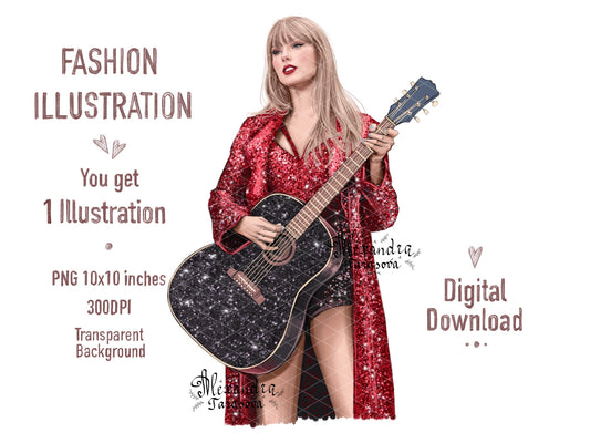 Taylor Swift Illustration Printable Art Clipart Stickers Digital Download Png File