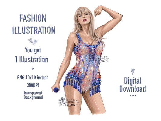 Taylor Swift Illustration Fashion Art Watercolor Painting Hand Drawing Png File Printable Art Clipart Stickers