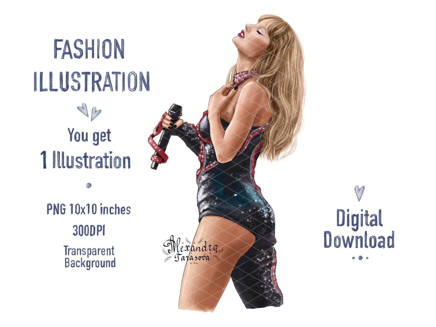 Taylor Swift Illustration Fashion Art Watercolor Painting Hand Drawing Png File Printable Art Clipart Stickers