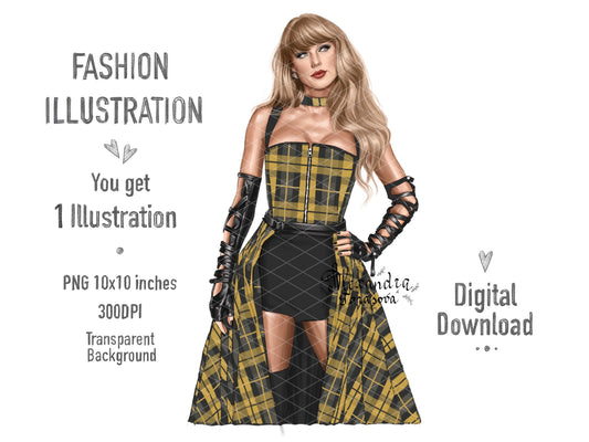 Taylor Swift Illustration Fashion Art Watercolor Painting Hand Drawing Png File Printable Art Clipart Stickers