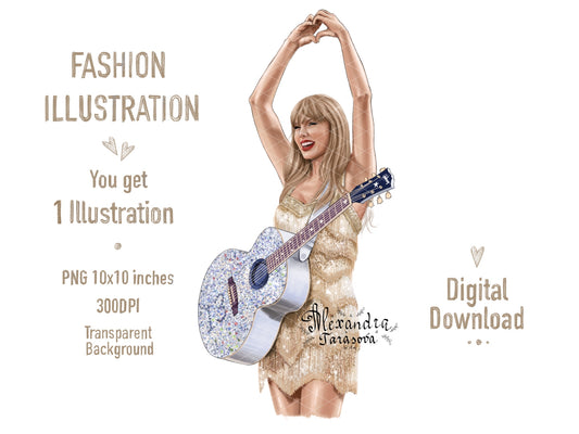 Taylor Swift Illustration Fashion Art Watercolor Painting Hand Drawing Png File Printable Art Clipart Stickers