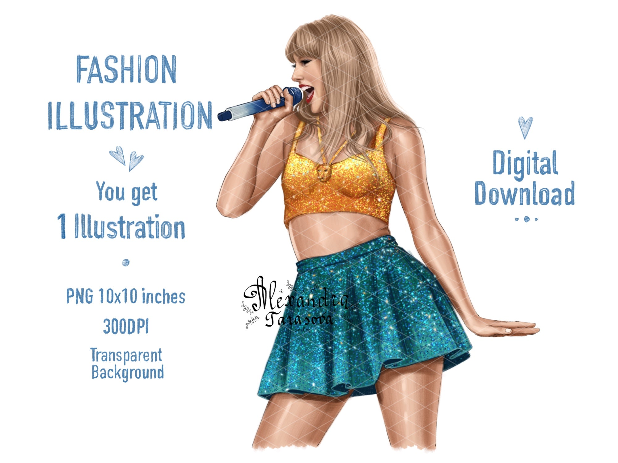 Taylor Swift Illustration Fashion Art Watercolor Painting Hand Drawing Png File Printable Art Clipart Stickers