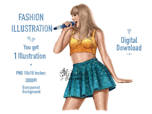 Taylor Swift Illustration Fashion Art Watercolor Painting Hand Drawing Png File Printable Art Clipart Stickers