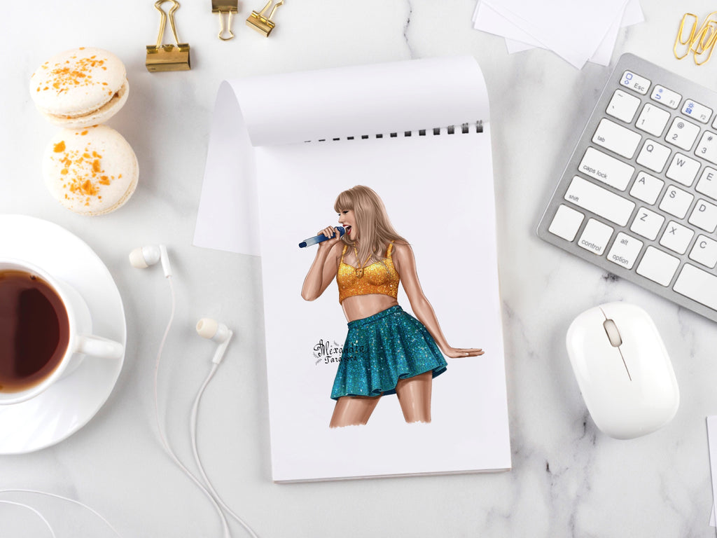 Taylor Swift Illustration Fashion Art Watercolor Painting Hand Drawing Png File Printable Art Clipart Stickers