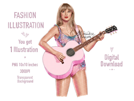 Taylor Swift Illustration Fashion Art Watercolor Painting Hand Drawing Png File Printable Art Clipart Stickers