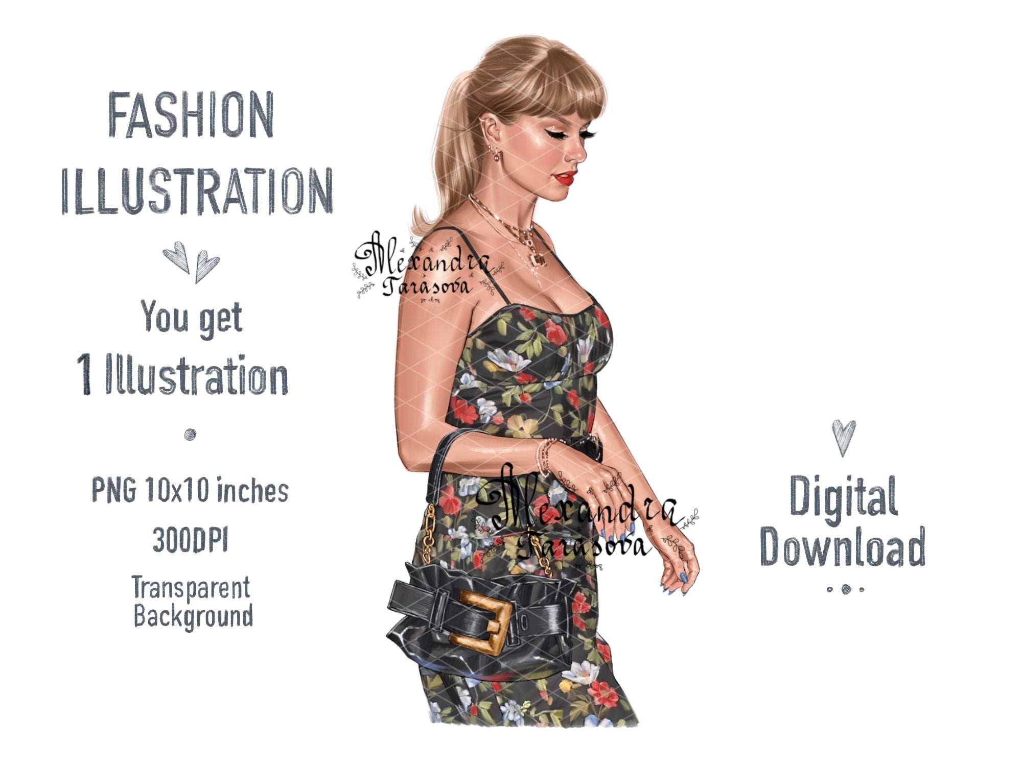Taylor Swift Illustration Printable Art Clipart Stickers Digital Download Png File