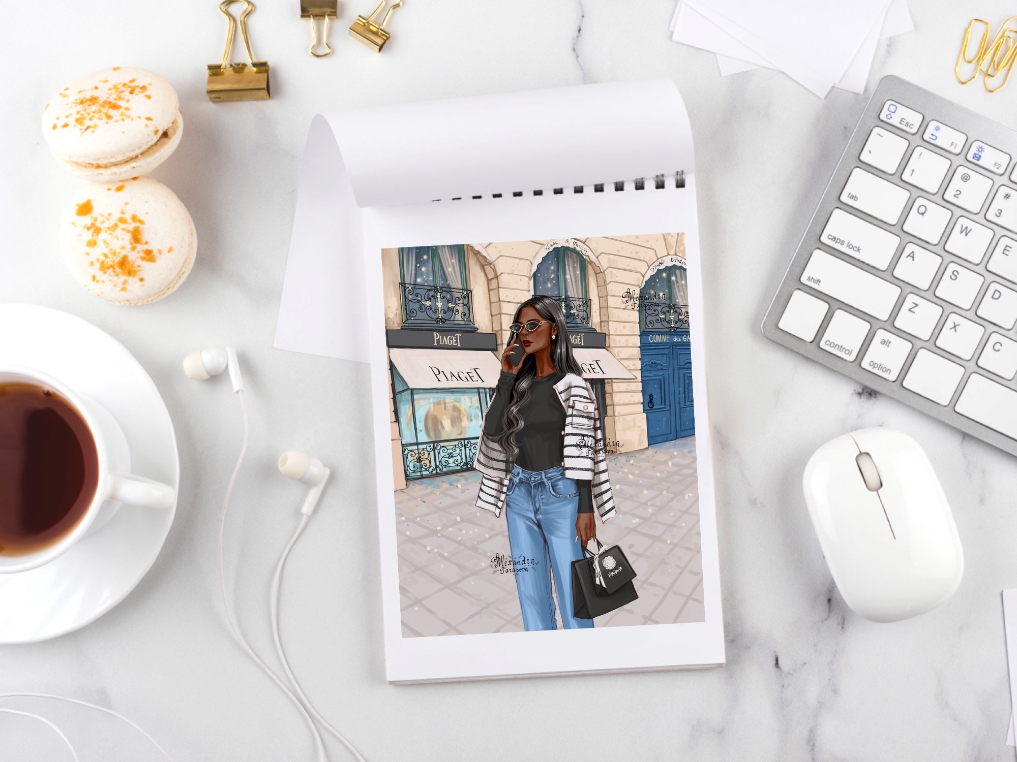 Digital Download Fashion Illustration Beauty Girl Shopping Bag Printable Art Hand Drawn