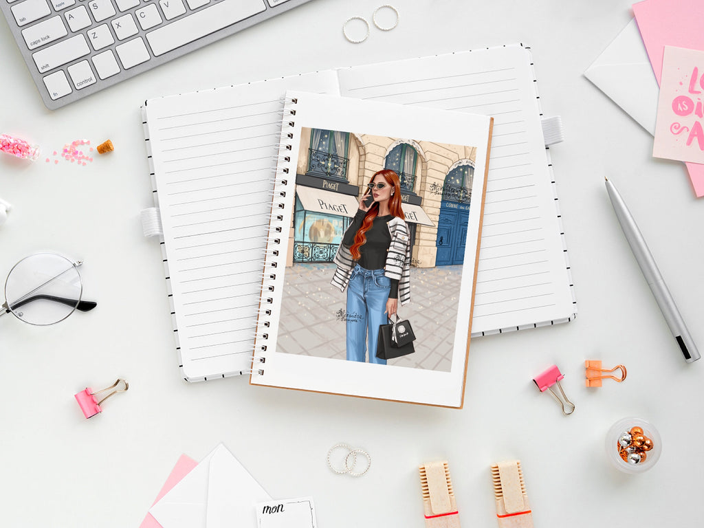 Digital Download Fashion Illustration Beauty Girl Shopping Bag Printable Art Hand Drawn