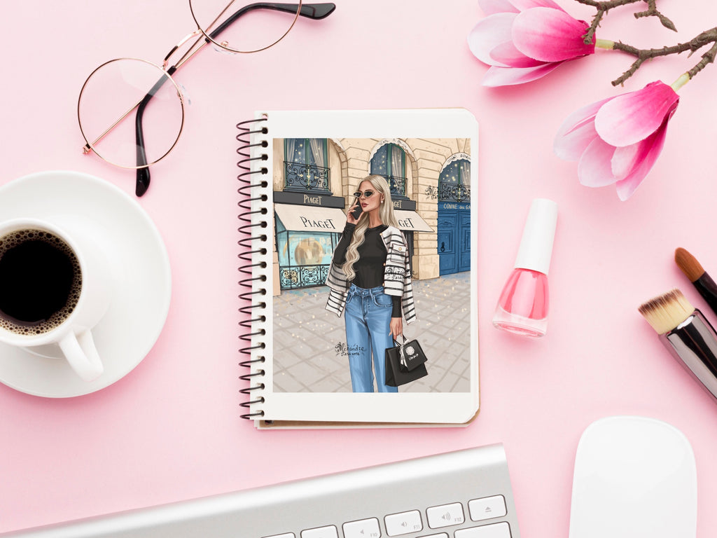 Digital Download Fashion Illustration Beauty Girl Shopping Bag Printable Art Hand Drawn