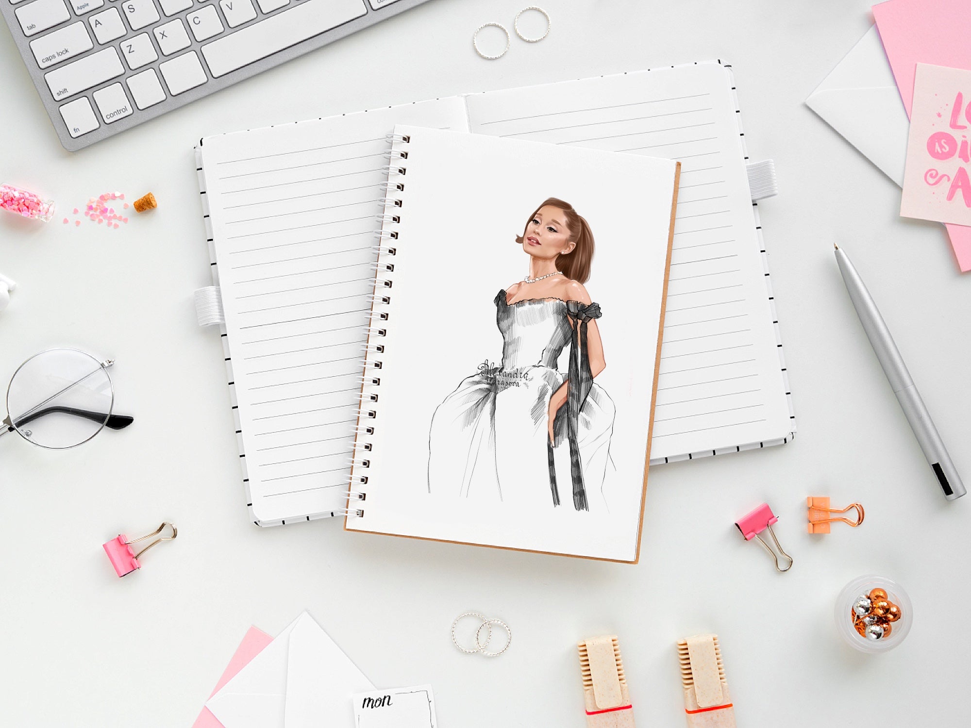 Ariana Inspired Art Gift For Fashionista Chic Home Decor Celebrity Sketch Dig Download