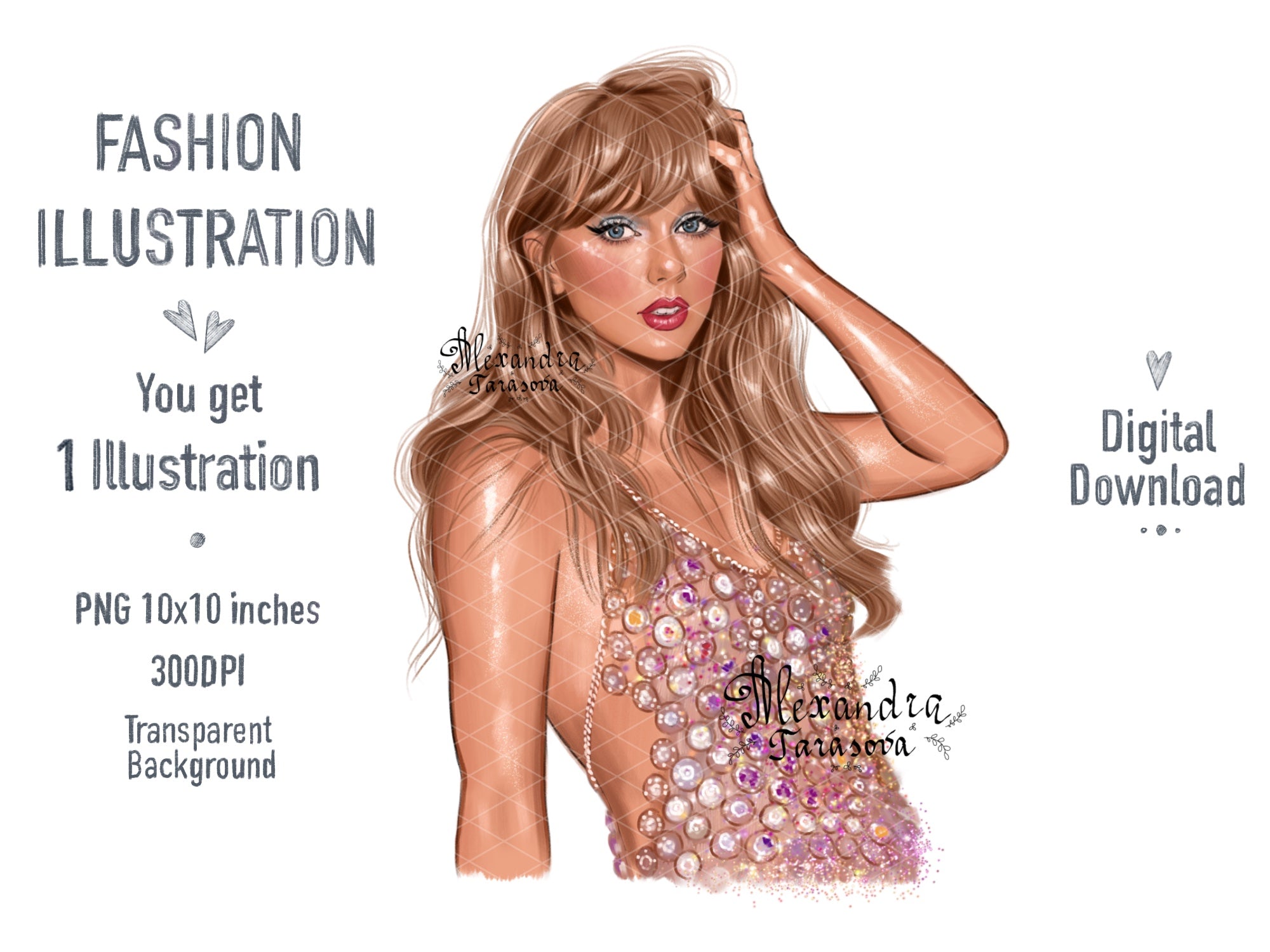 Taylor Swift Illustration Fashion Art Watercolor Painting Hand Drawing Png File Printable Art Clipart Stickers