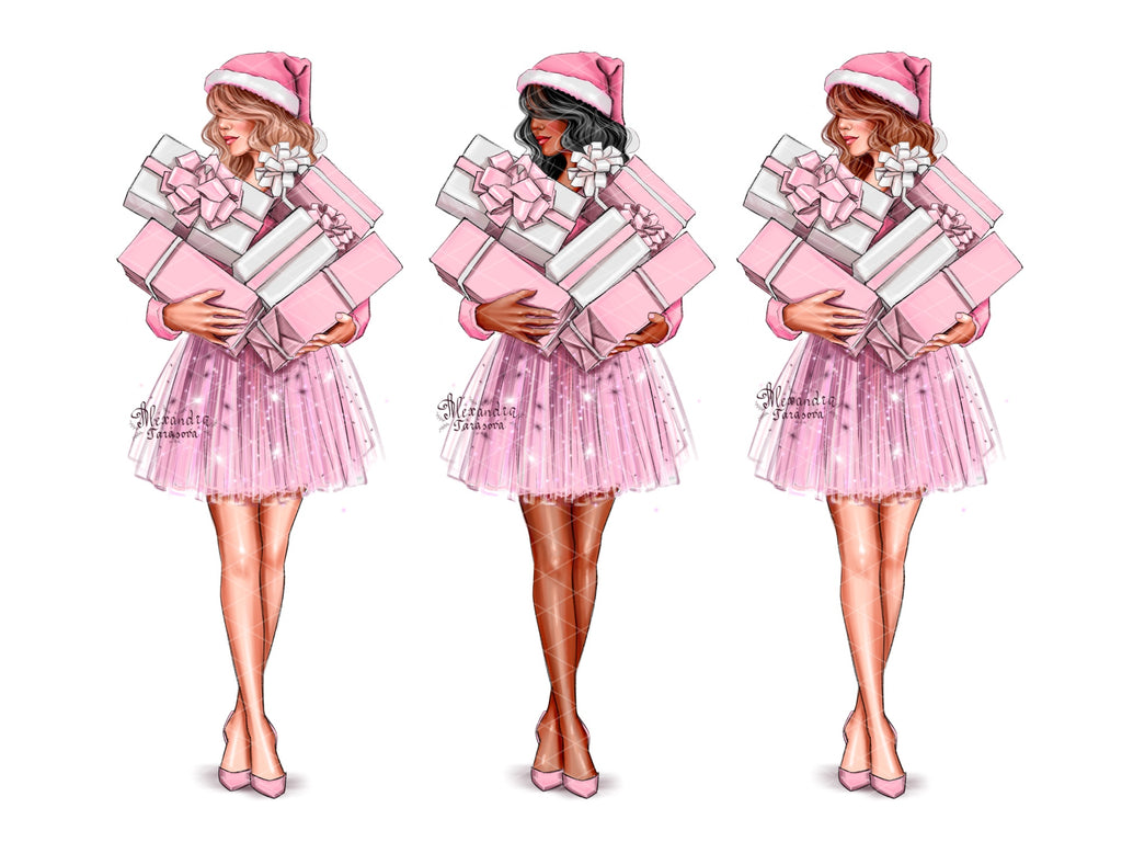 Digital Watercolor Illustration Christmas Illustration Fashion Girl Christmas Gifts Planner Stickers Digital Download Png Files