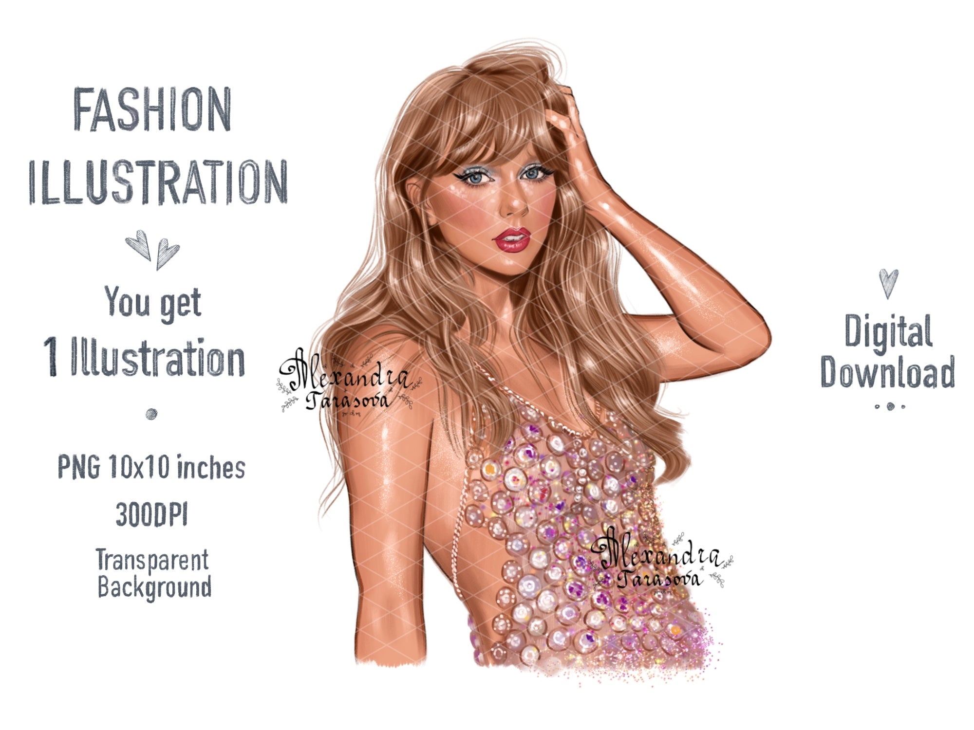 Taylor Swift Illustration Fashion Art Watercolor Painting Hand Drawing Png File Printable Art Clipart Stickers