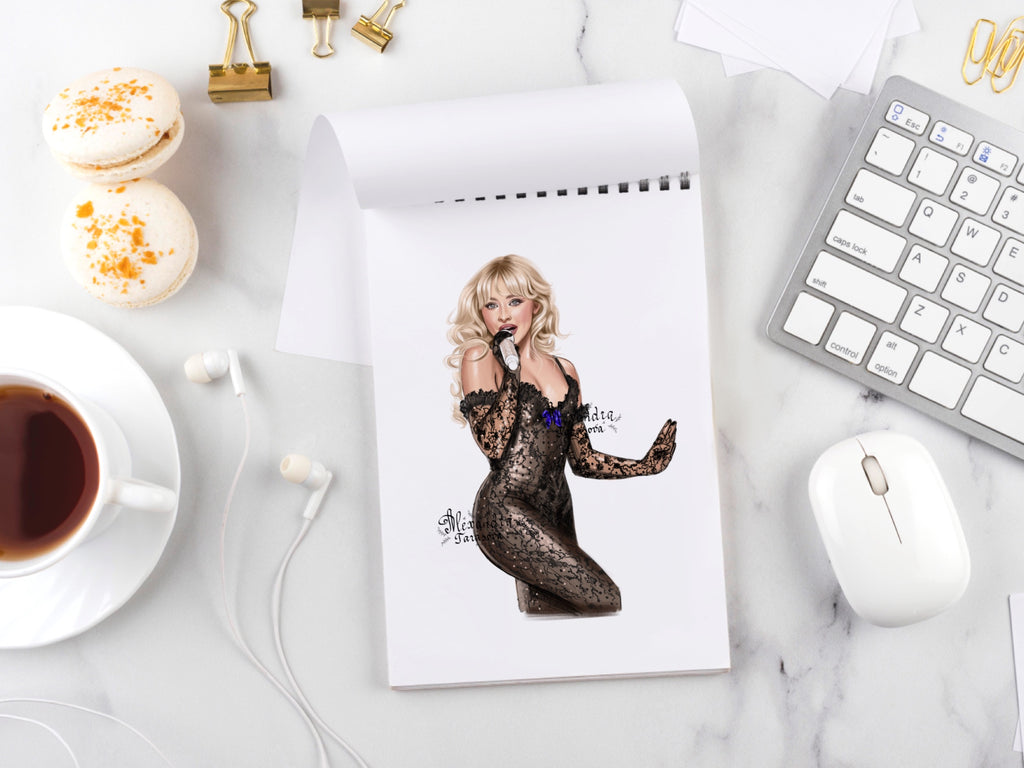 Sabrina Carpenter Inspired Fashion Illustration | Printable Wall Art | Digital Download | Pop Icon Art | Hand Drawn Illustration
