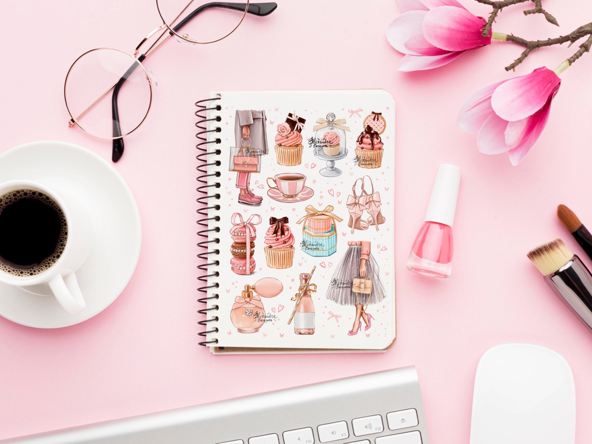 Digital Download Sticker Sheet  Fashion Accessories Pink Accessories Girly Det Printable Wall Art Digital Download Fashion girl