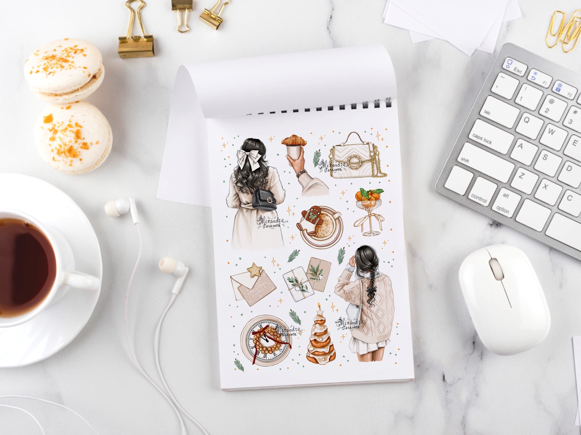 Christmas Stickers Happy New Year Fashion Girl Printable Art Digital Download Wall Art