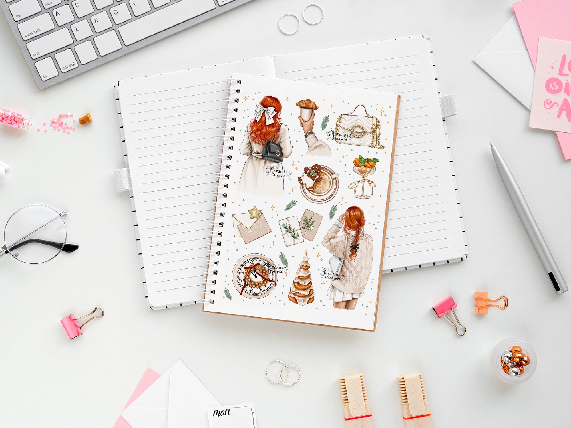 Christmas Stickers Happy New Year Fashion Girl Printable Art Digital Download Wall Art