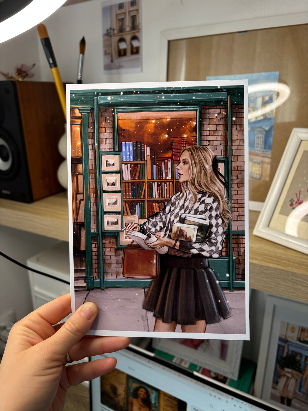 Girl with Books Print A5