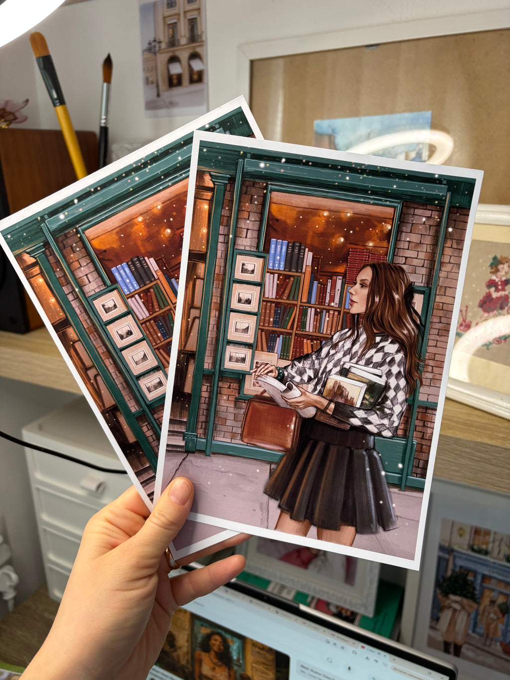 Girl with Books Print A5