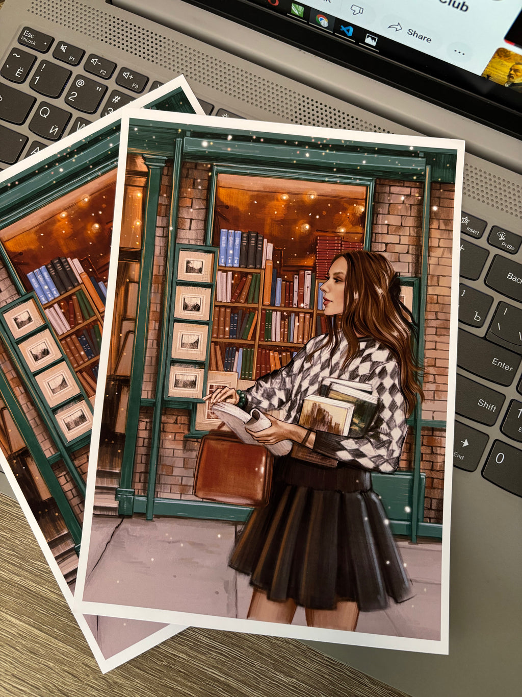 Girl with Books Print A5