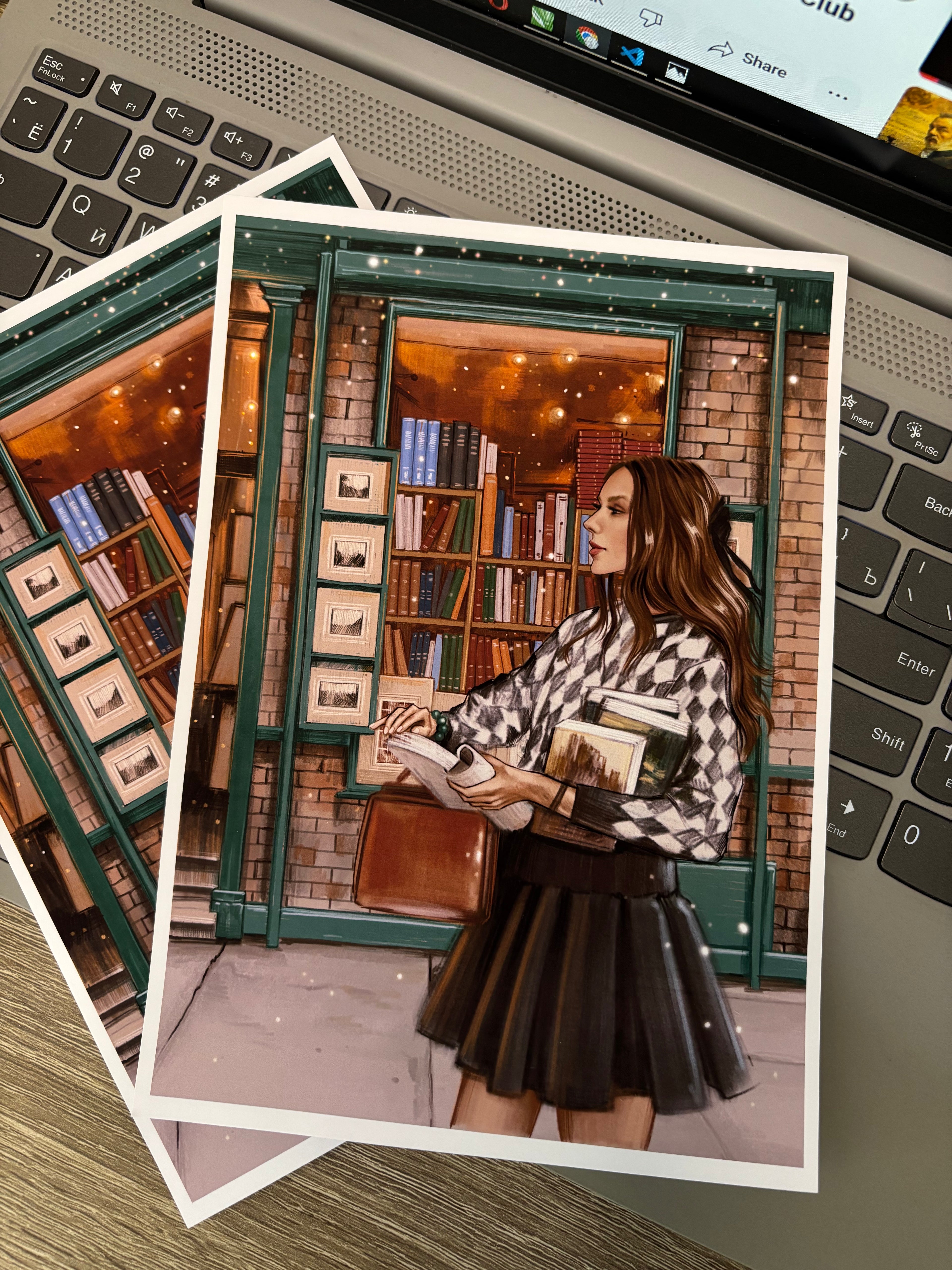 Girl with Books Print A5