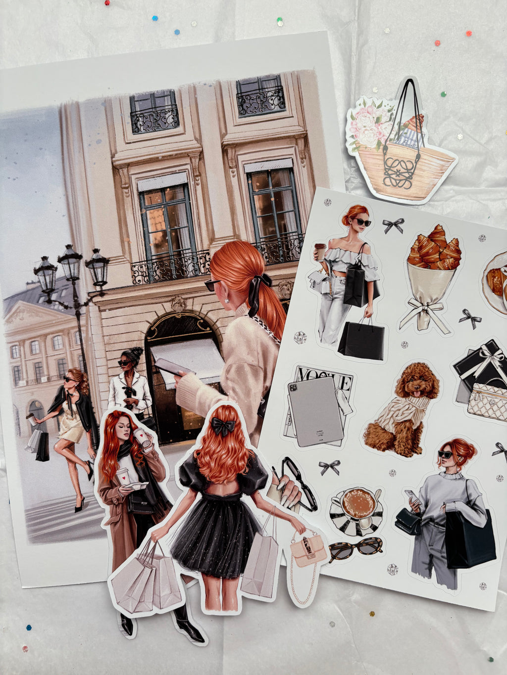 Parisian Chic Fashion Art Set - A5 Art Print & Sticker Collection