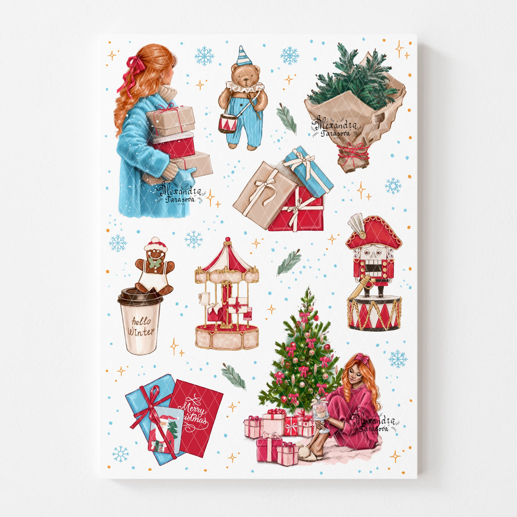 Christmas Holidays Printable Wall Art Home Decor Digital Download Clipart Stickers